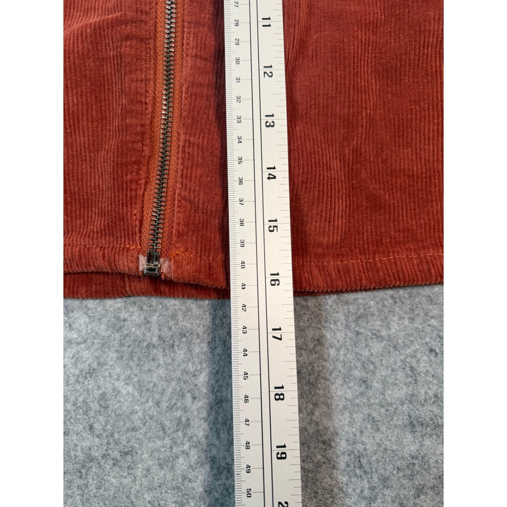 SO Womens Rust Orange Corduroy Mini Skirt Front Zip A-Line Size 5/27W - Picture 3 of 5